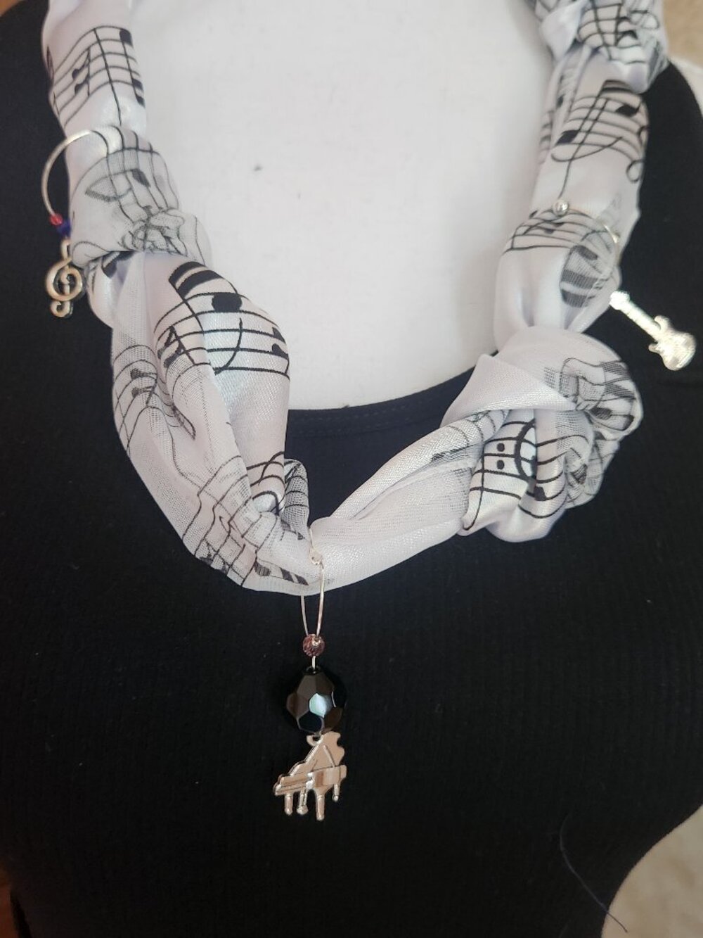 2/$20 Scarf Charm Necklace Pendant Music Guitar Sax Piano Clef Trumpet Trombone